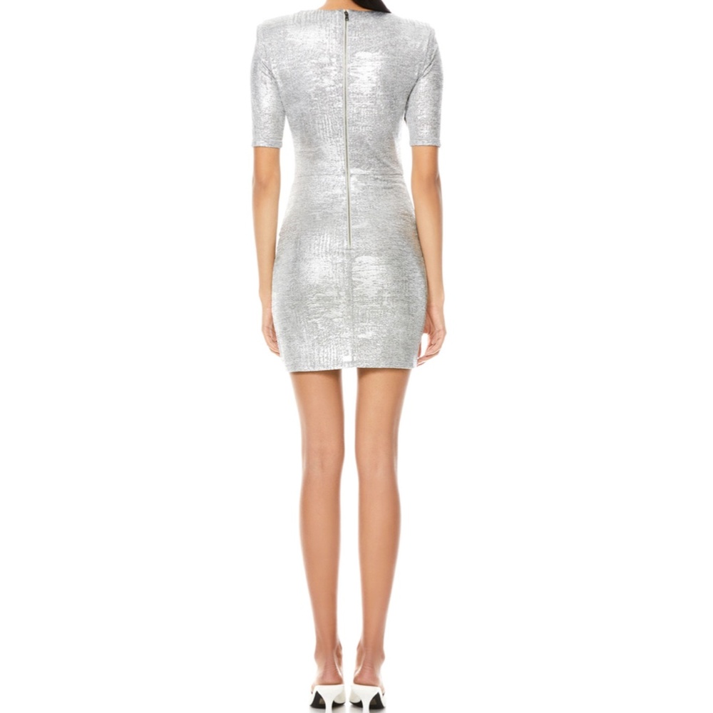 NWT $330 ALICE + OLIVIA Delora Ruched Metallic Mini Dress in size 14 ! - Picture 4 of 12